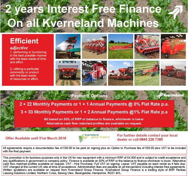 Kverneland 0% interest free finance over 2 years