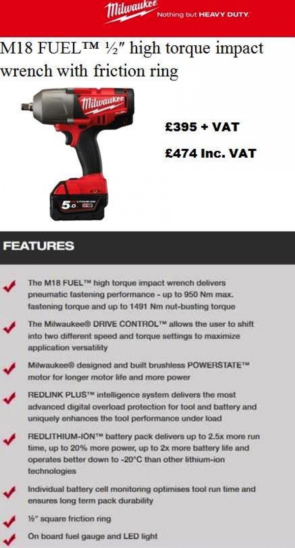 Milwaukee M18 FUEL™ ½″ high torque impact wrench with friction ring